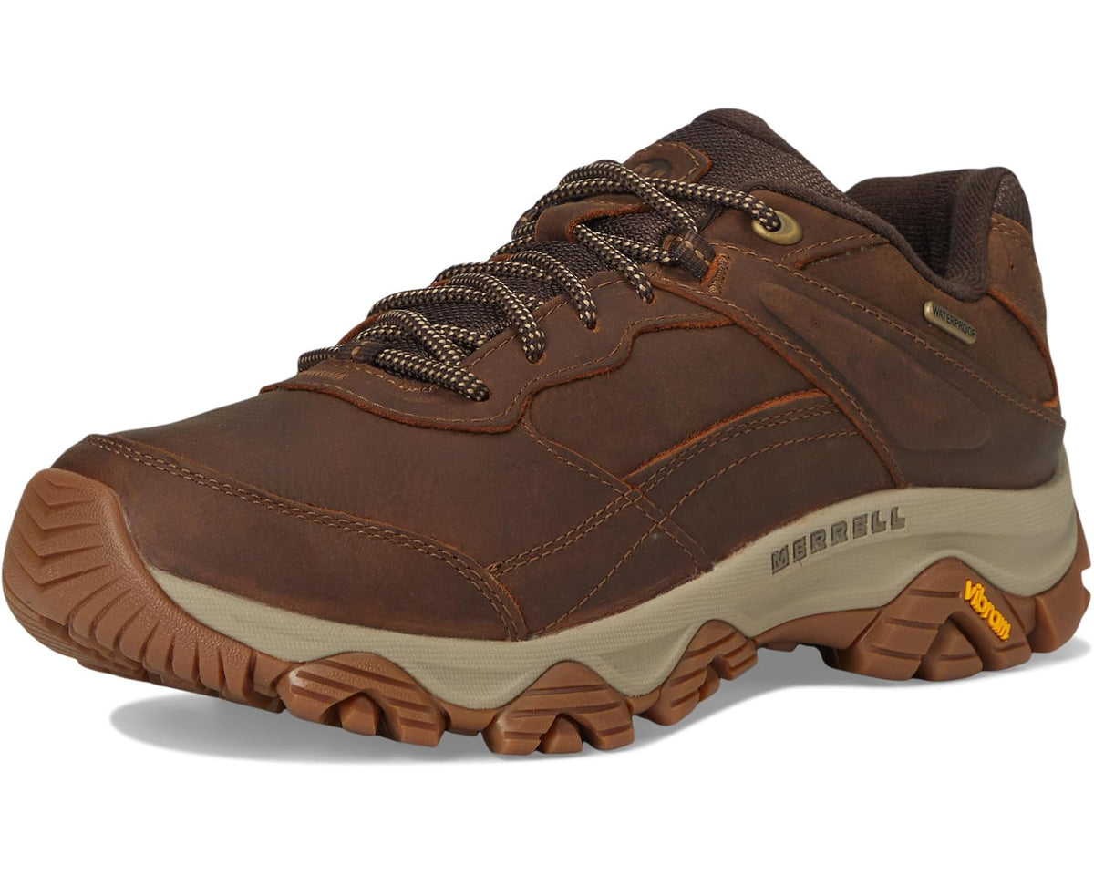 Men's Merrell waterproof hiking shoe, brown leather, lace-up with trail-ready tread