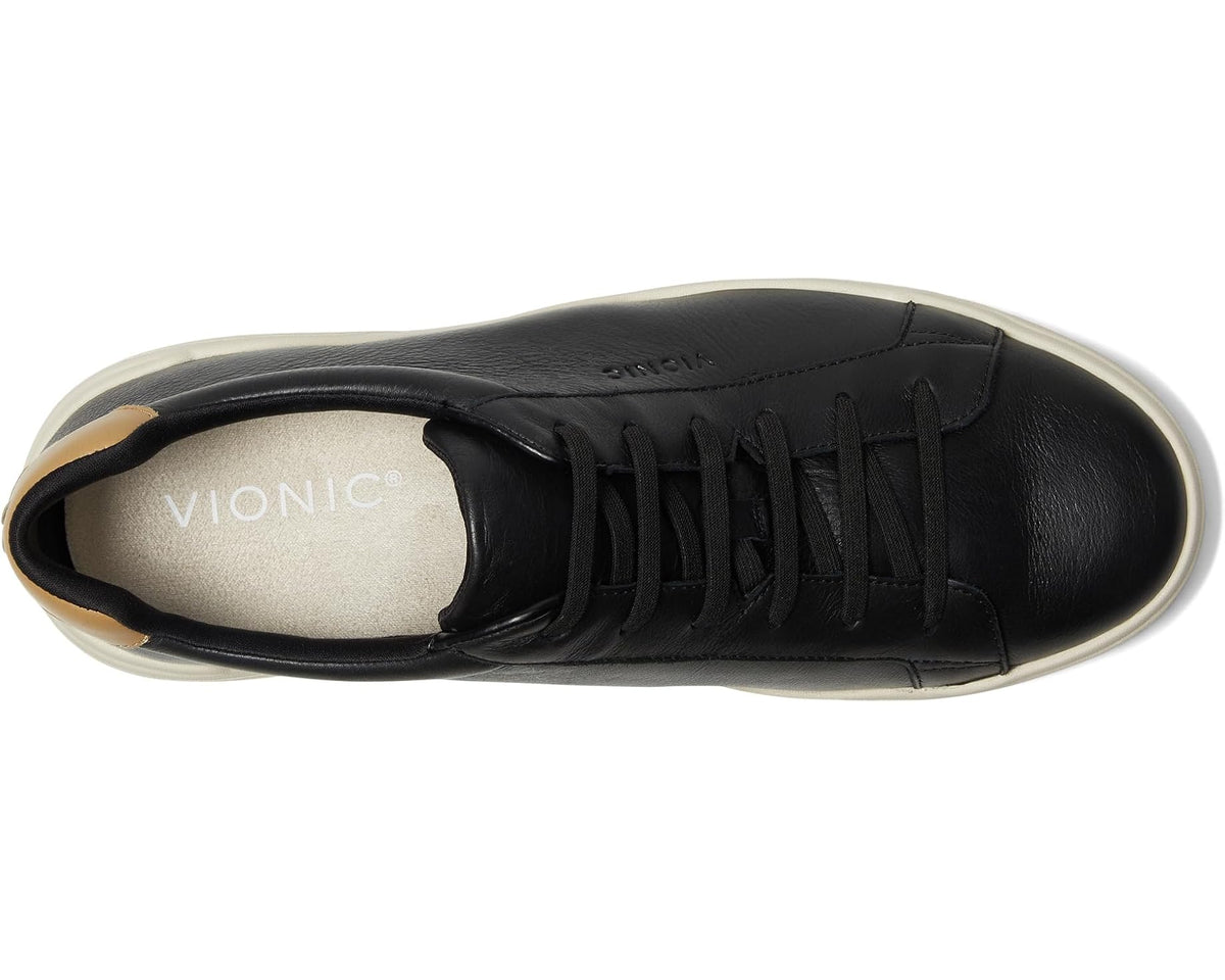 Black leather sneaker with lace-up front and VIONIC logo on the tongue