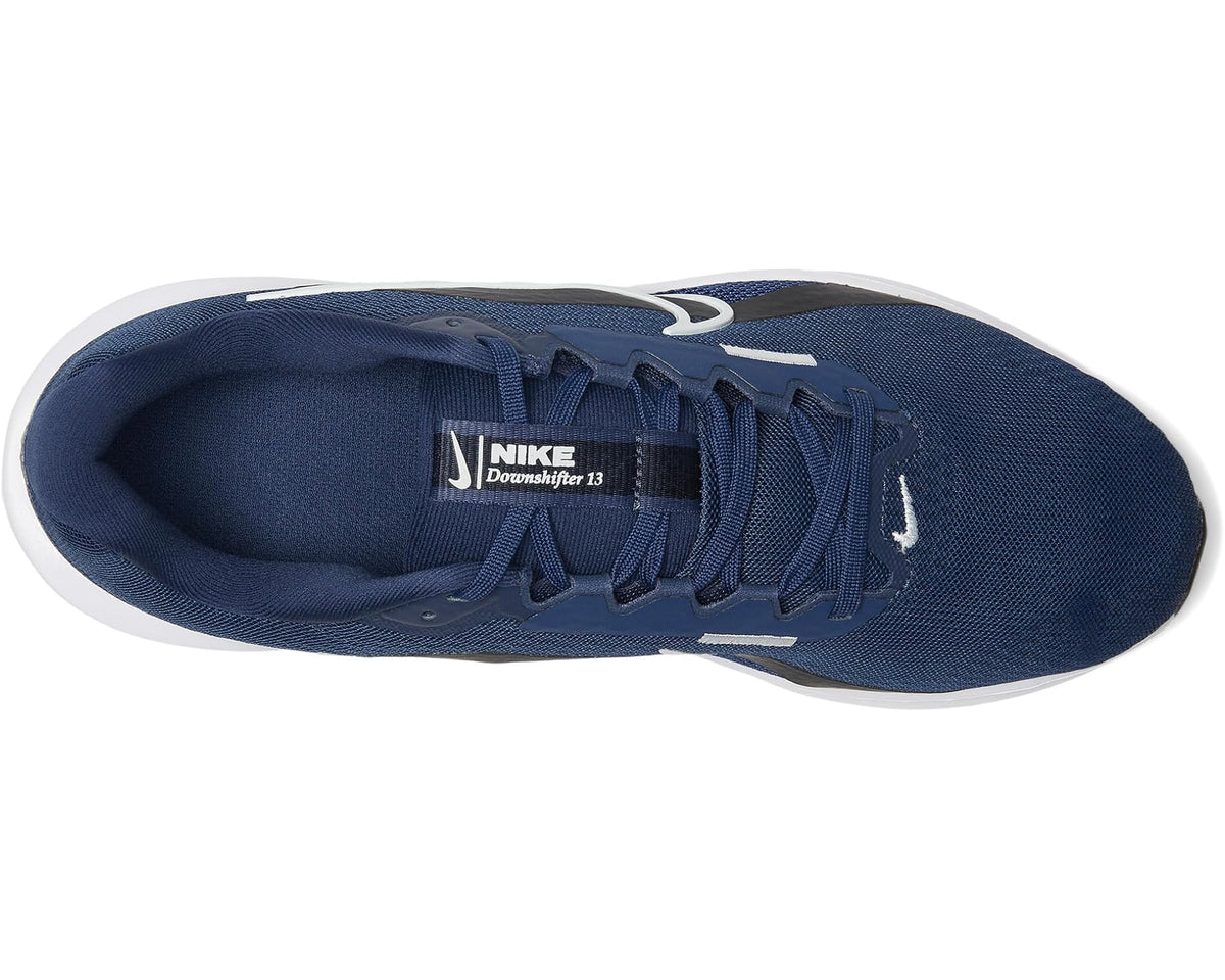 Men's Nike Downshifter 13 navy upper with lace-up front and logo tongue