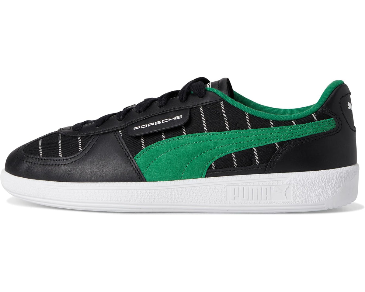 PUMA Porsche sneakers, black leather upper with green stripe and white midsole
