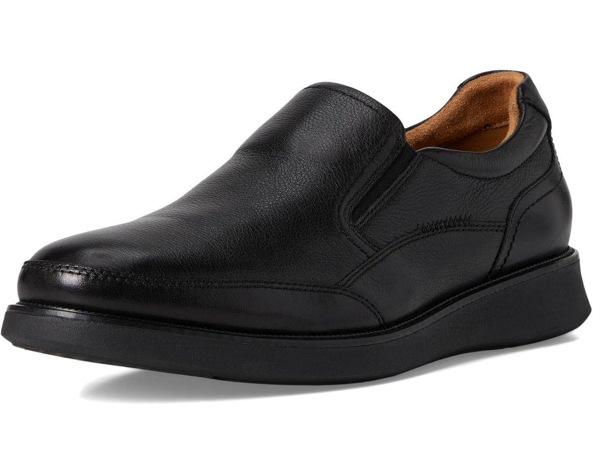 Florsheim Launch moc-toe slip-on shoe, black leather upper and black platform sole