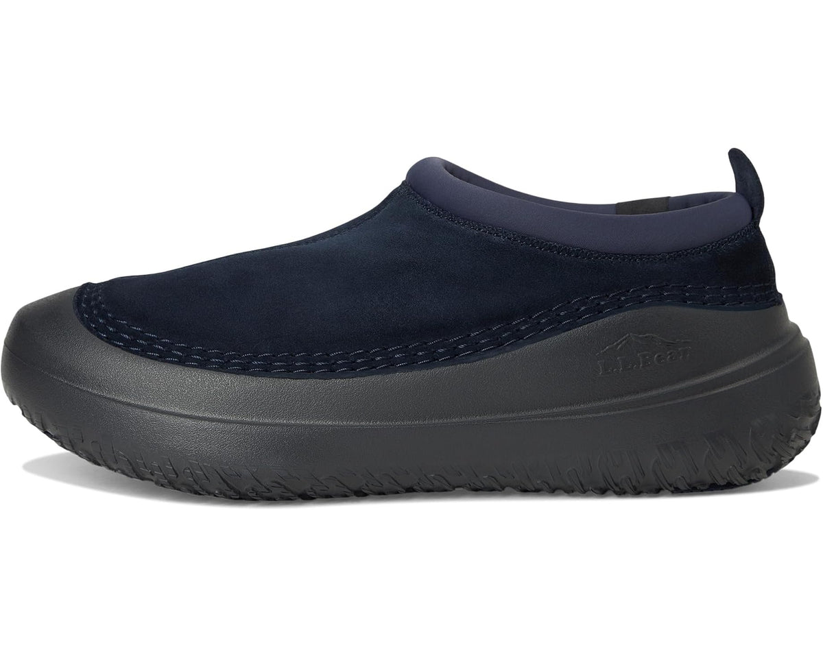 Men's navy slip-on slippers with cushioned rubber sole and stitched upper