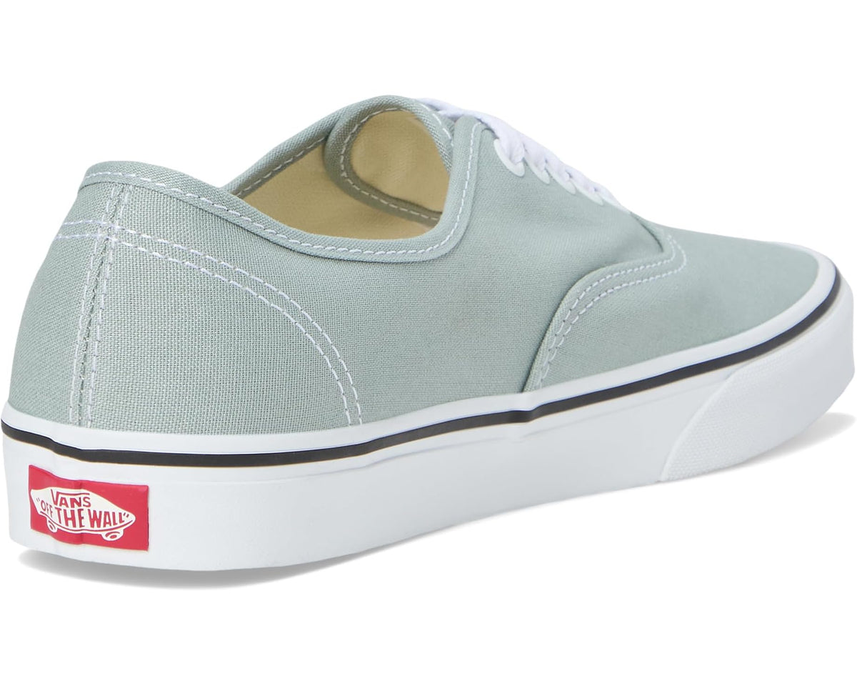 Vans Authentic sneakers heel view in light gray canvas with cushioned collar and white sole