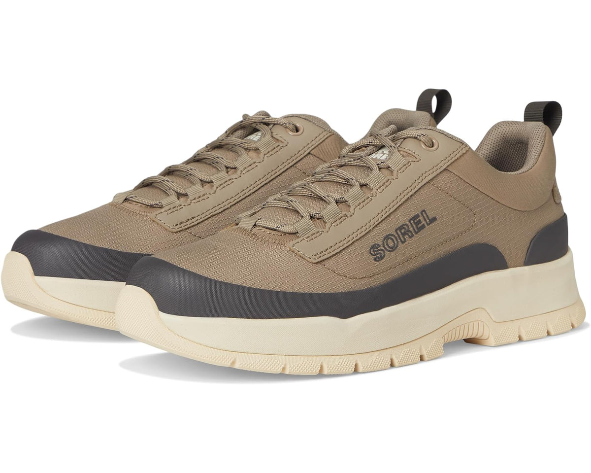 Men's SOREL low-top sneaker in khaki with dark rubber trim and lace-up design