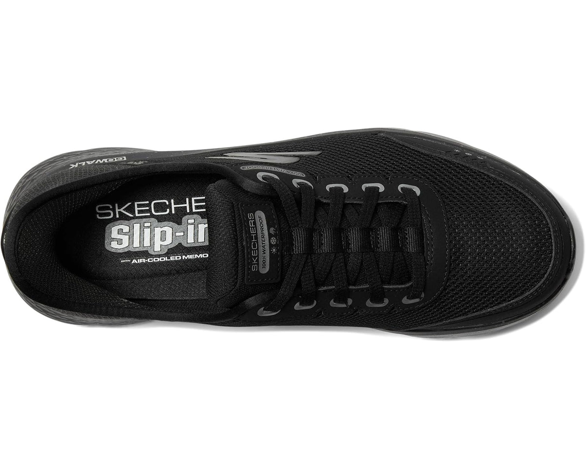 Men's black slip-in sneakers, lace-up front with SKECHERS Slip-in insole logo