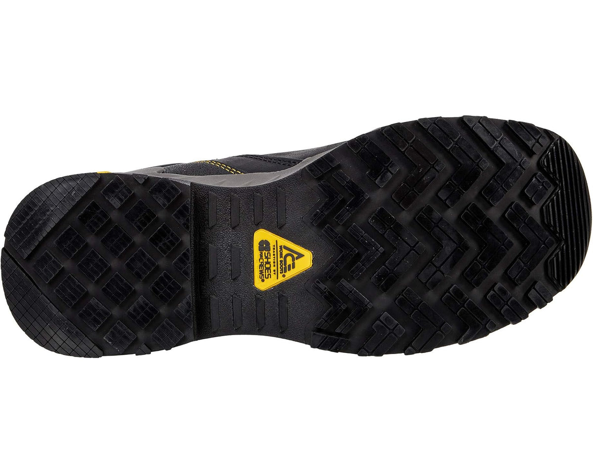 Black rubber outsole tread with safety boot badge