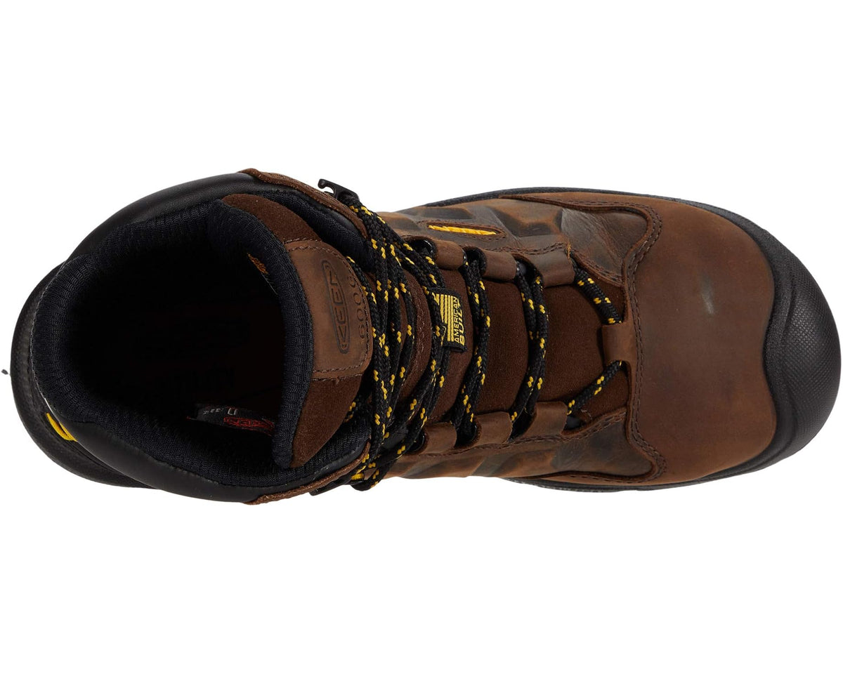 Dark earth and black insulated waterproof lace-up boot with round toe and padded collar