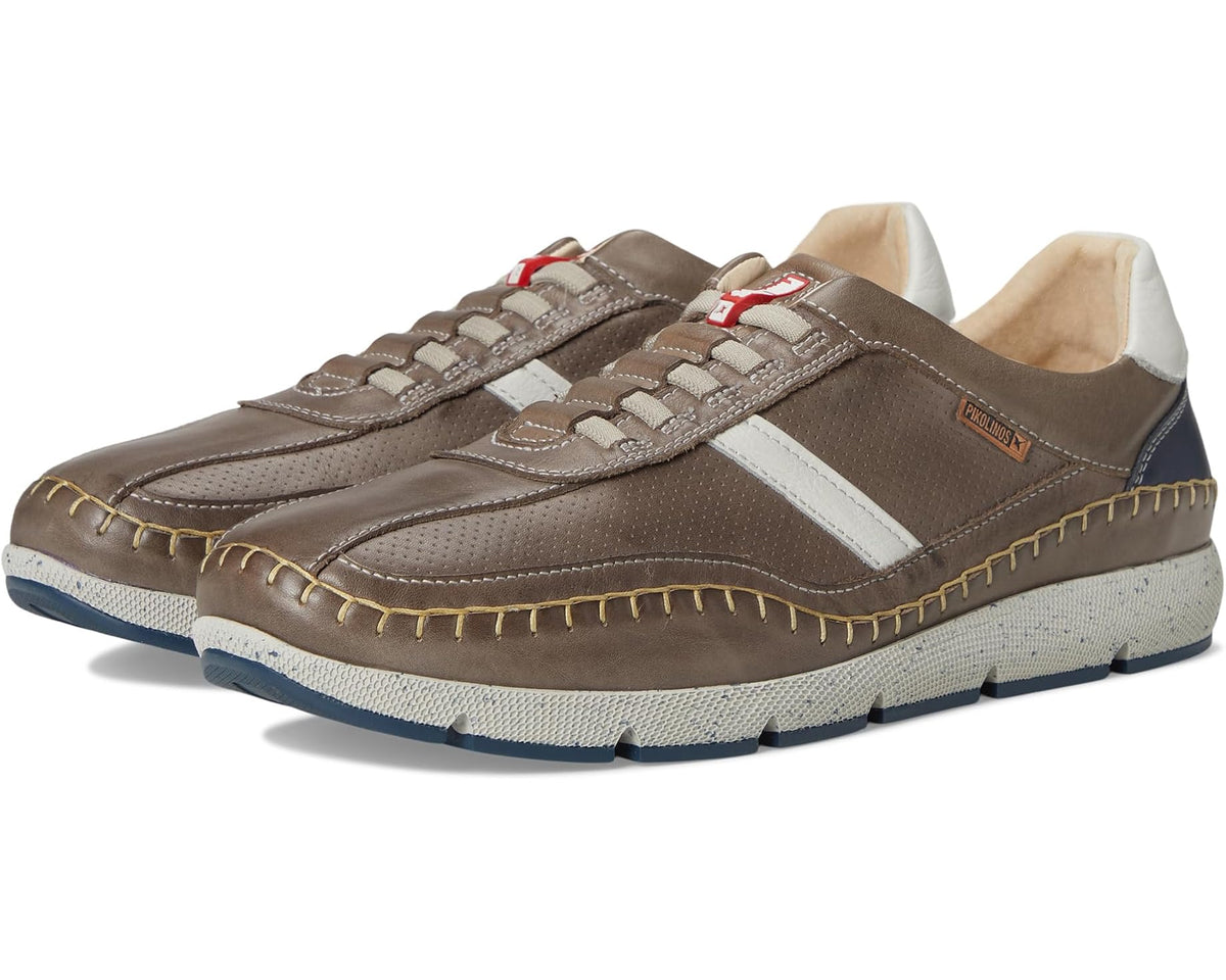 Men's PIKOLINOS sneaker in dark brown-gray with white strap and red accents