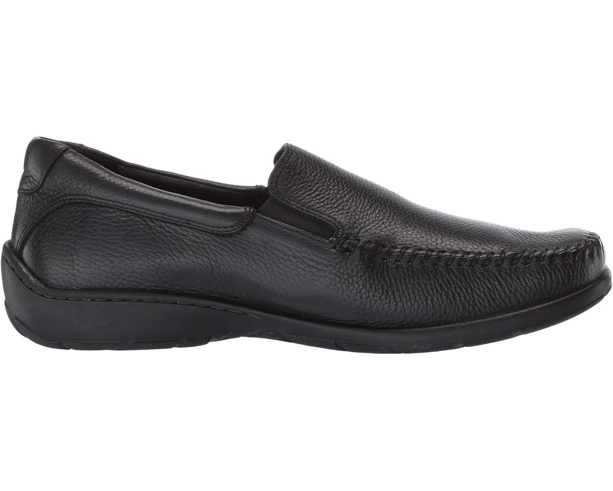 Black leather Venetian loafer with moc-stitched vamp seam