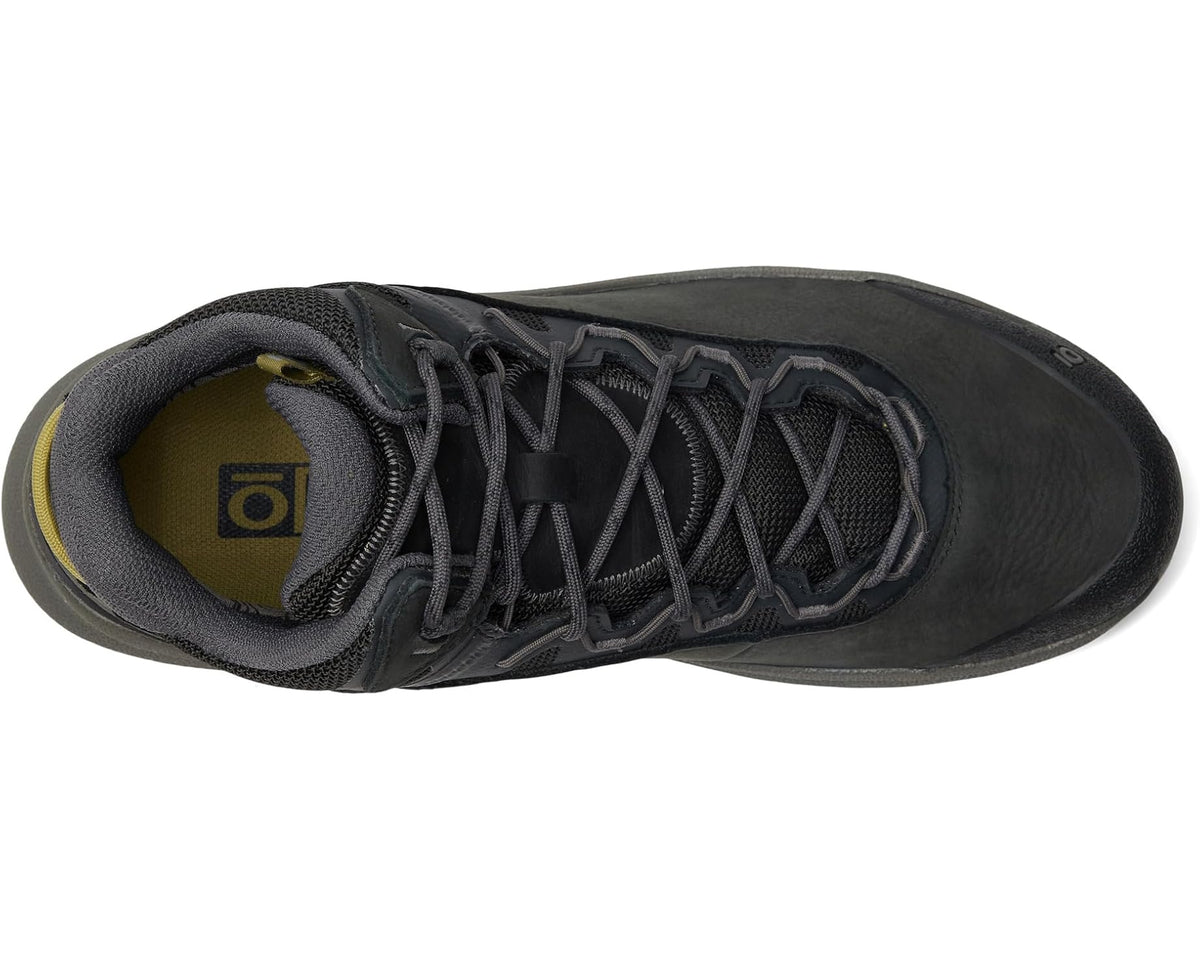Men's hiking boot interior view with mesh lining and lace eyelets, dark gray/black
