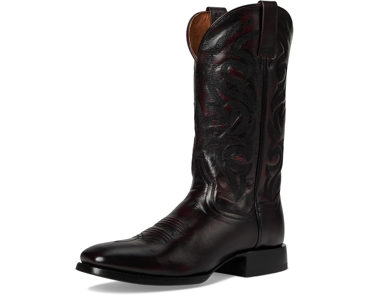 Men's Dan Post tall cowboy boots in dark black cherry leather with decorative shaft