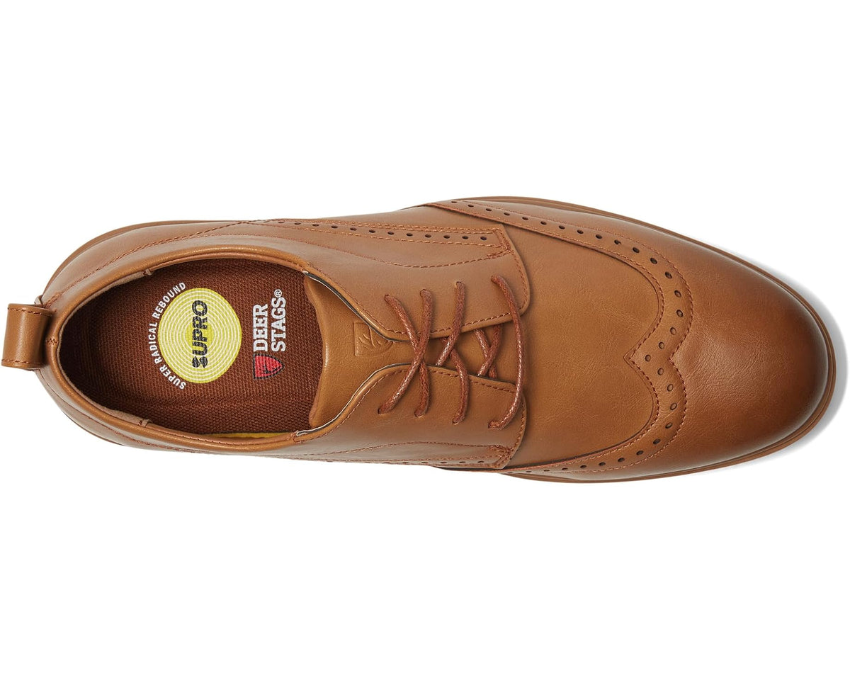Men's Deer Stags lace-up oxford shoe, honey tan, with brand in the insole