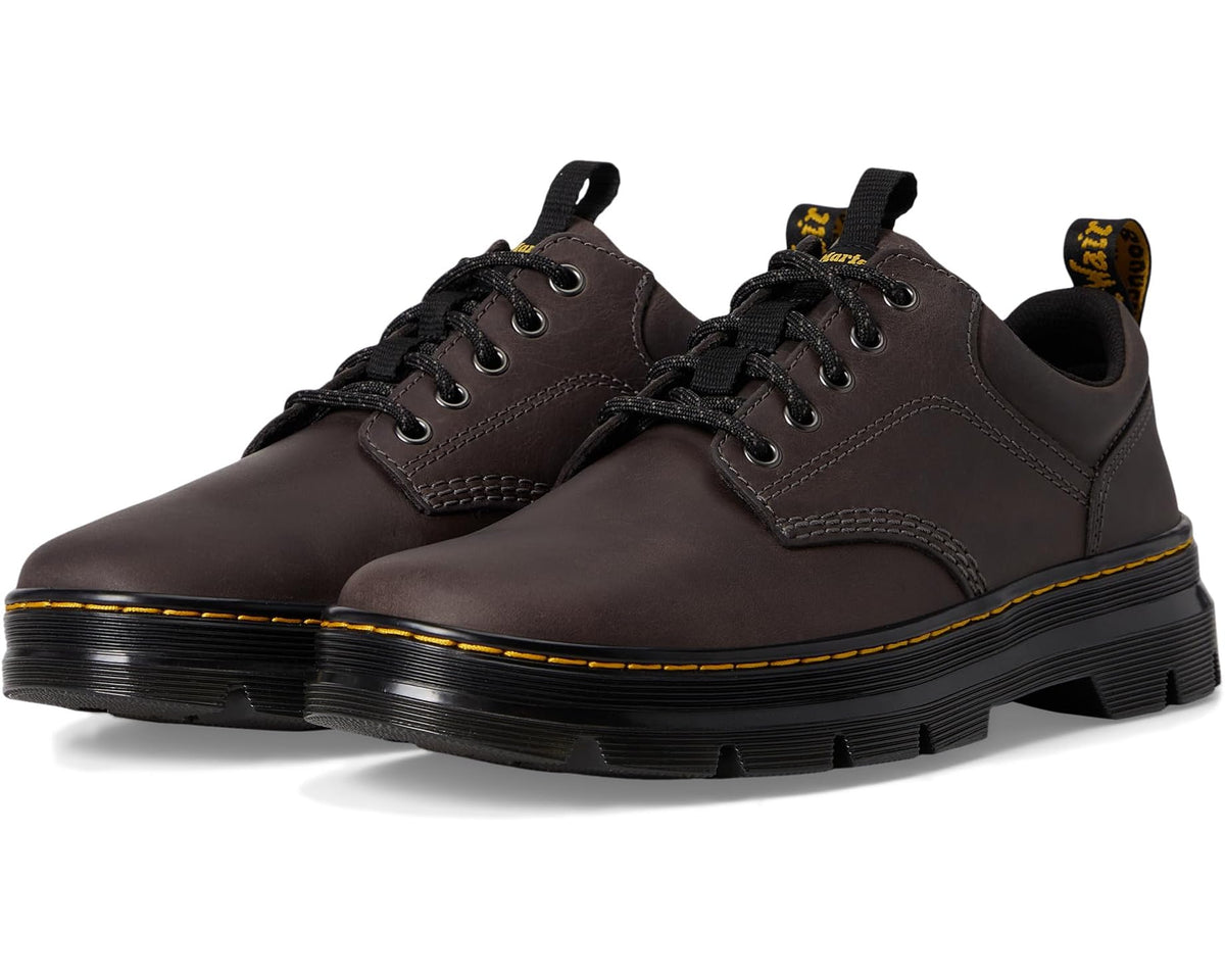 Dr. Martens unisex leather lace-up shoes in gunmetal with black sole and yellow welt