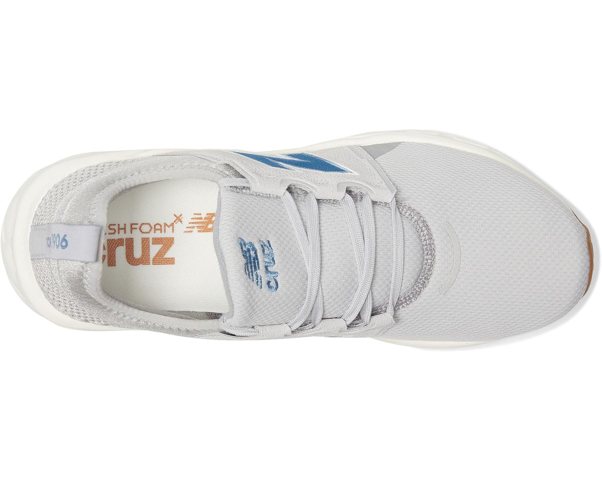 Men's New Balance Fresh Foam X Cruz v3 shoe interior view, light gray with blue accents