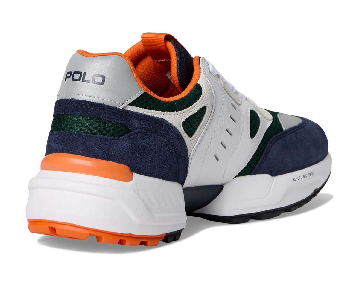 Men's Polo Ralph Lauren Polo Jogger sneakers, rear view with orange heel pull and POLO branding