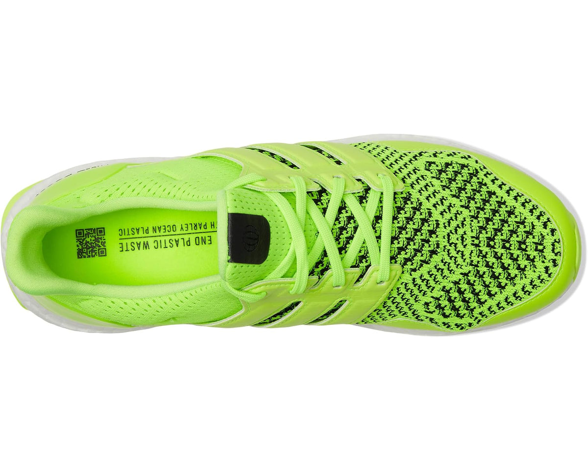adidas Golf Ultraboost golf shoes, neon green side view with lace-up and stripe detailing