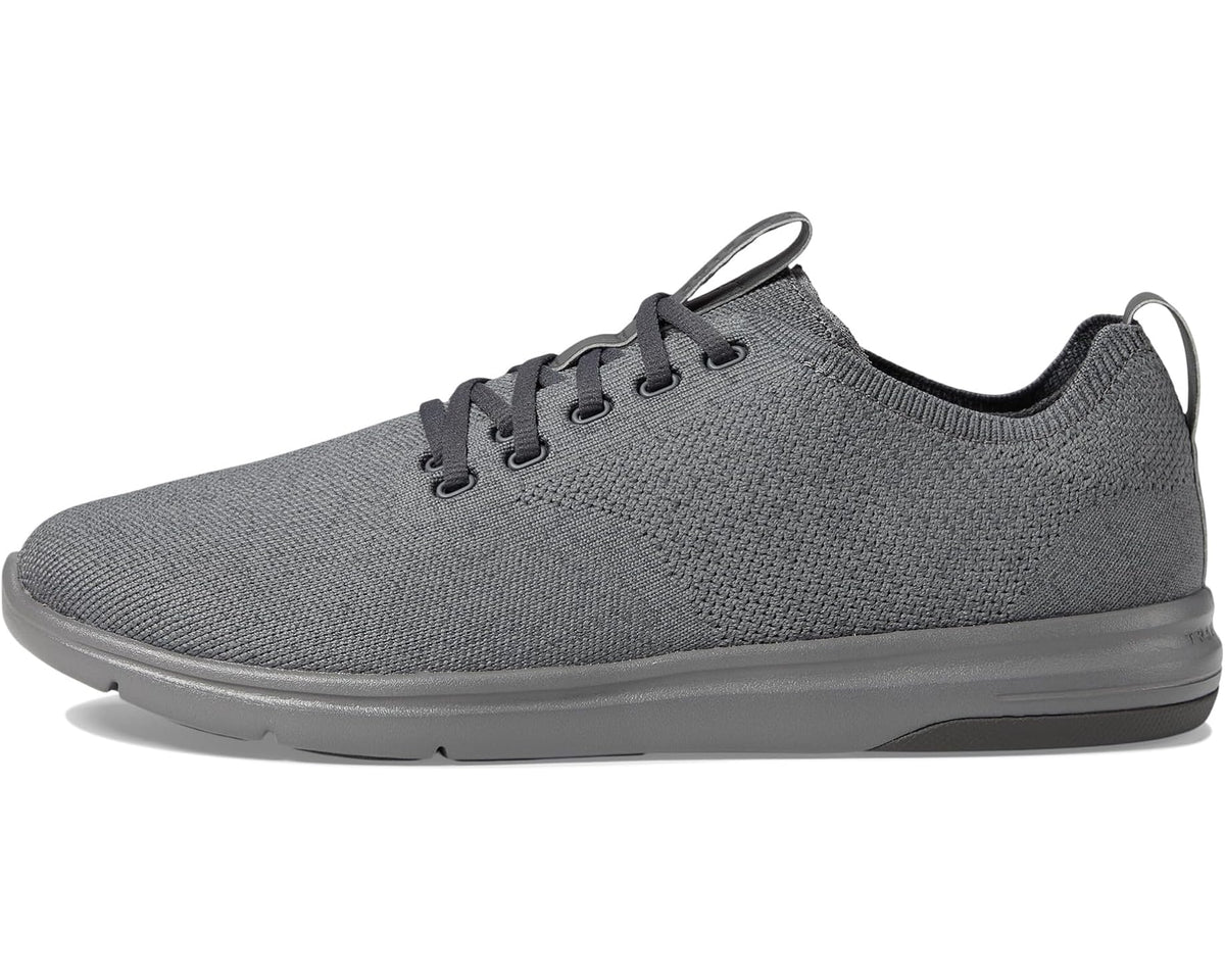 Gray heather knit low-top lace-up sneakers with rubber sidewall and laces