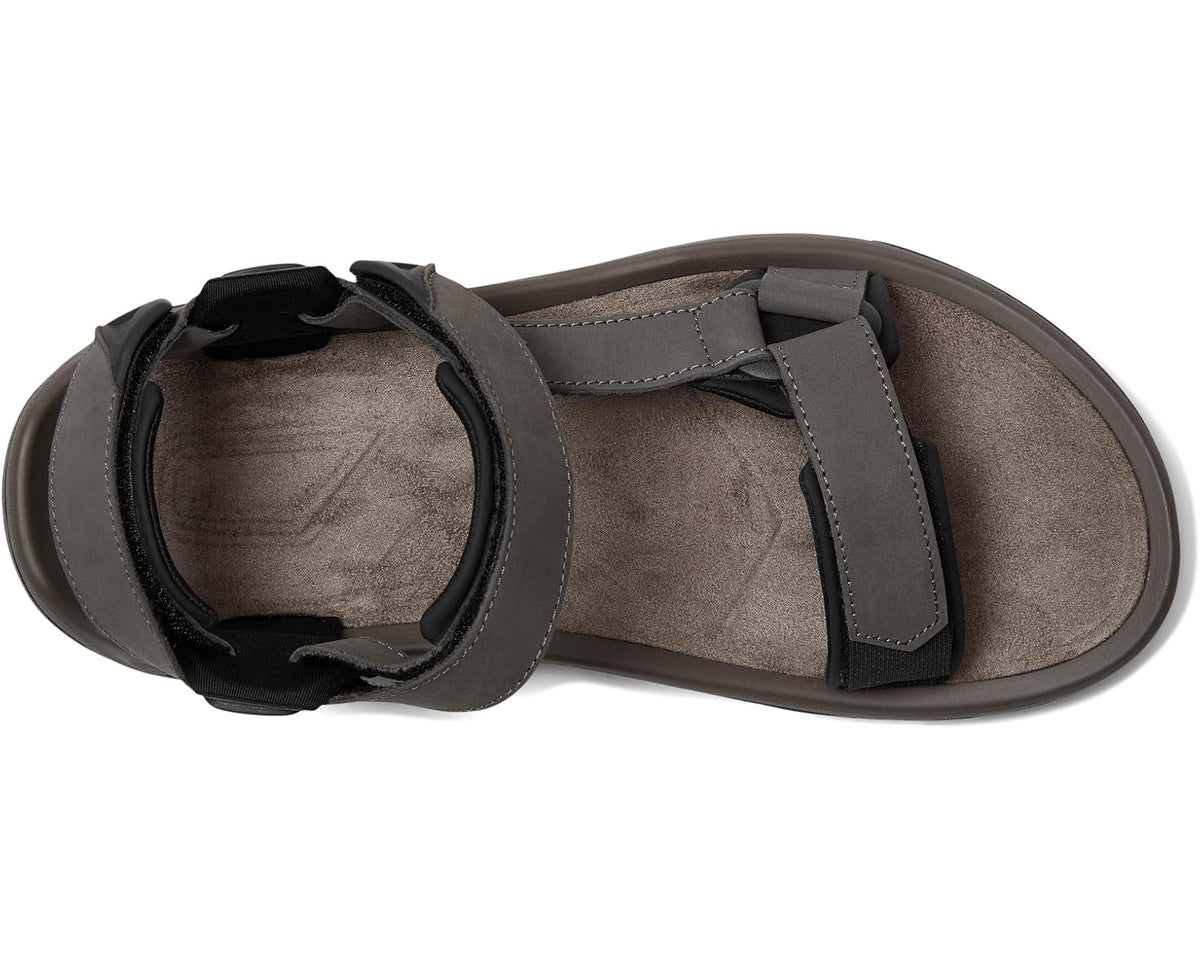 Men's Teva dark gray sandal showing padded heel strap and suede footbed