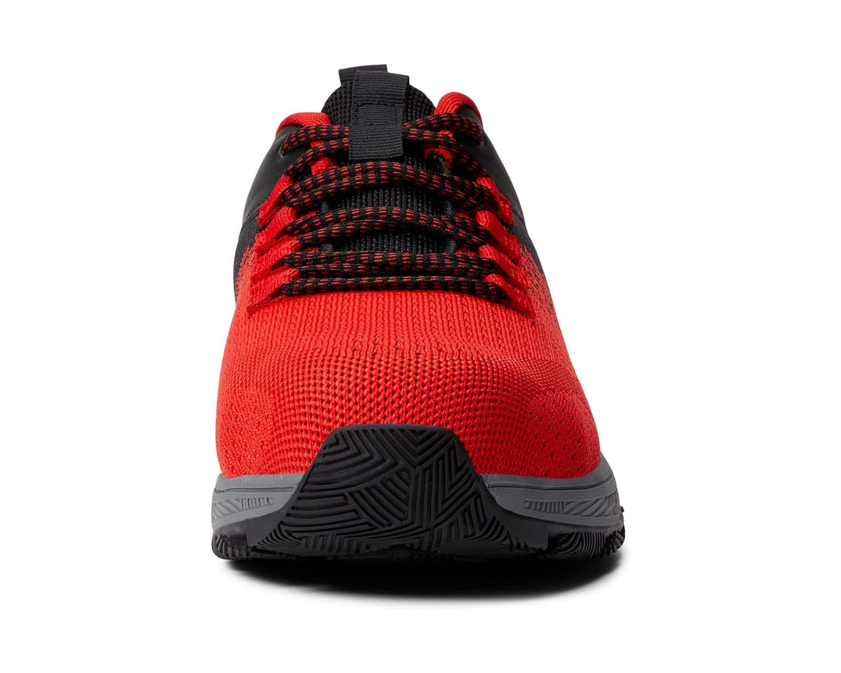 Men's Thorogood AST low-top shoe toe: red breathable knit with black lace detail