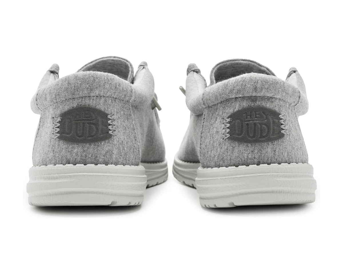 Men's Hey Dude Wally stretch jersey slip-on shoes, heather grey, heel view pair