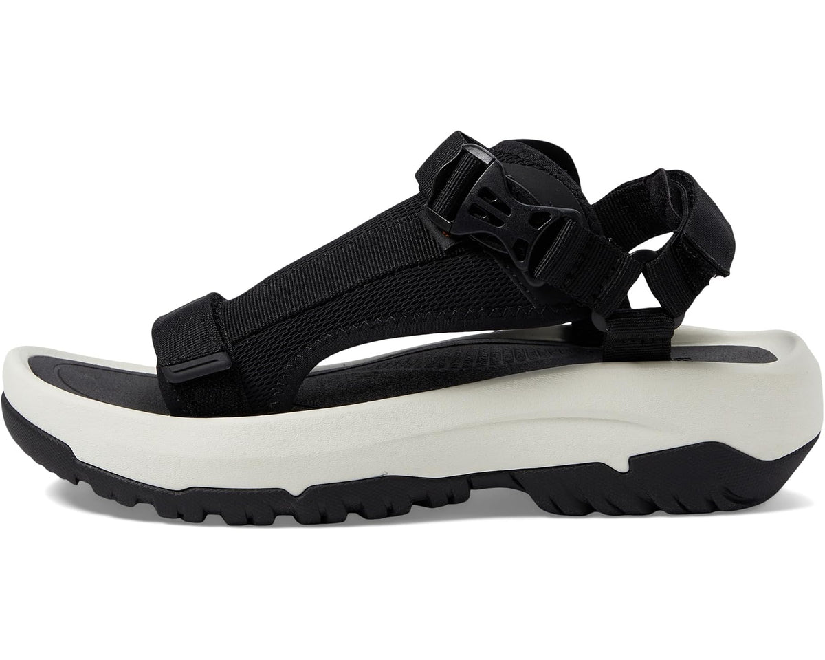 Teva unisex sandals, black webbing straps on white and black platform sole