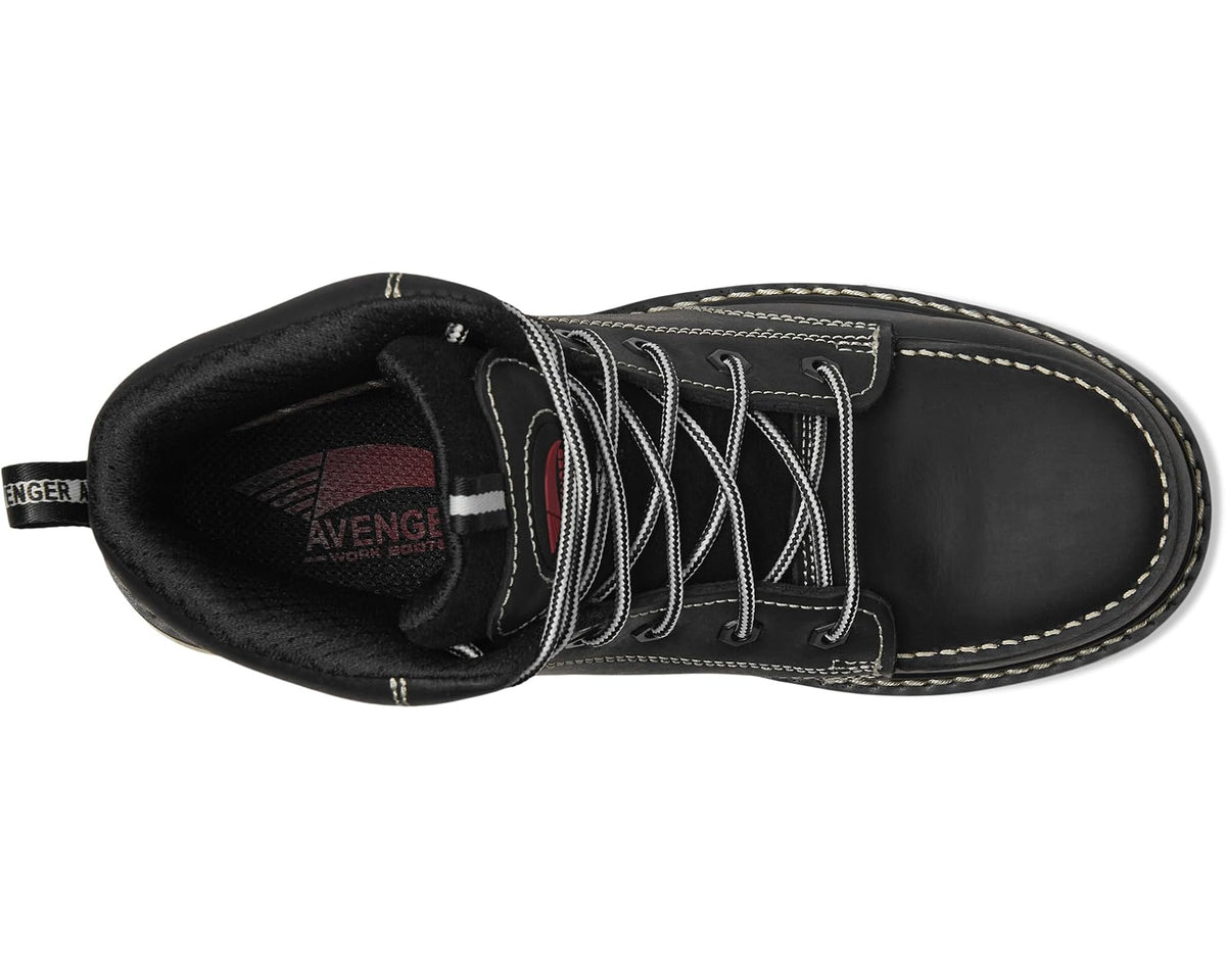 Black lace-up boot with padded collar and cushioned tongue, close-up