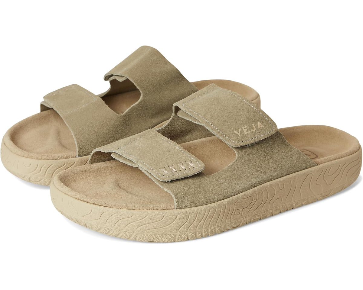 Men's VEJA Etna taupe suede slide sandal with two hook-and-loop straps