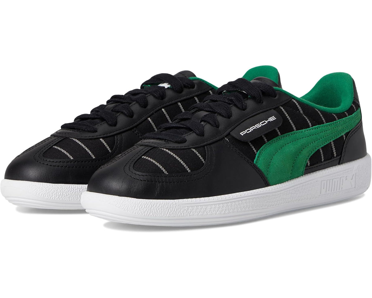 PUMA Porsche Legacy Palermo sneakers in black with green suede accents and white sole
