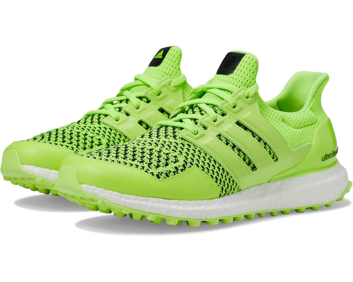 Men's adidas Golf Ultraboost golf shoes, neon green knit upper with black heel panel