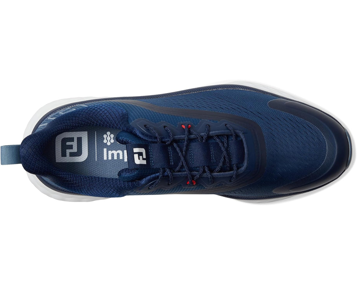 Women's FootJoy athletic sneaker, navy knit upper with logo on tongue and white sole