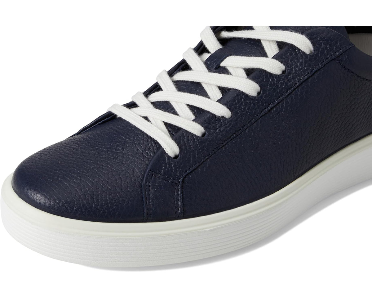 ECCO marine blue lace-up sneaker with white laces and low-profile white sole