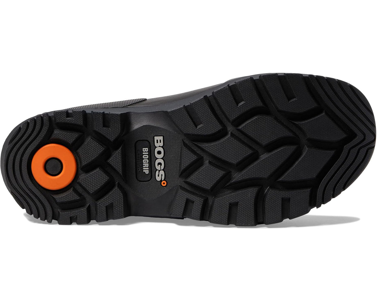 Rubber outsole with deep tread and orange Bogs logo