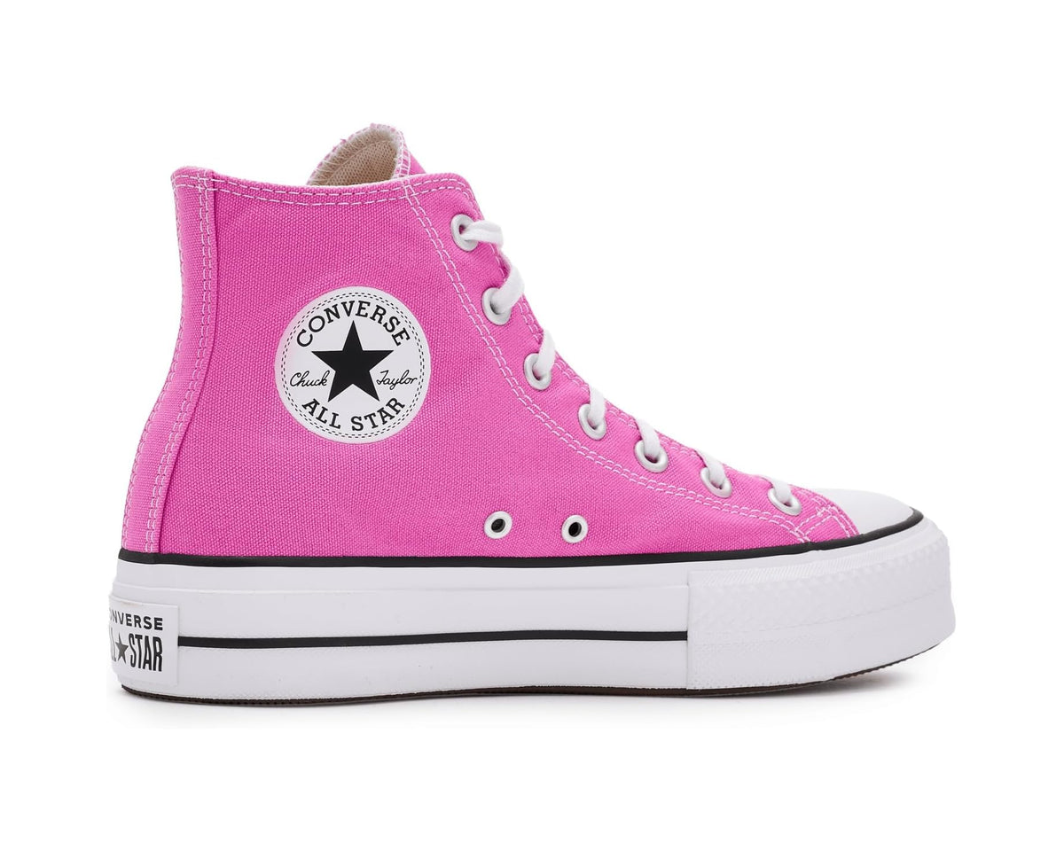 Women's Converse high-top platform sneakers, shocking orchid; All Star ankle logo patch