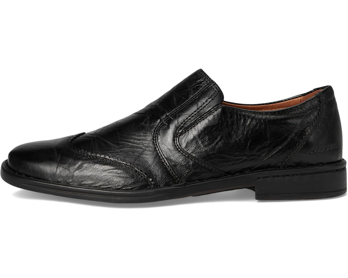 Black leather slip-on shoe with side gore and low heel