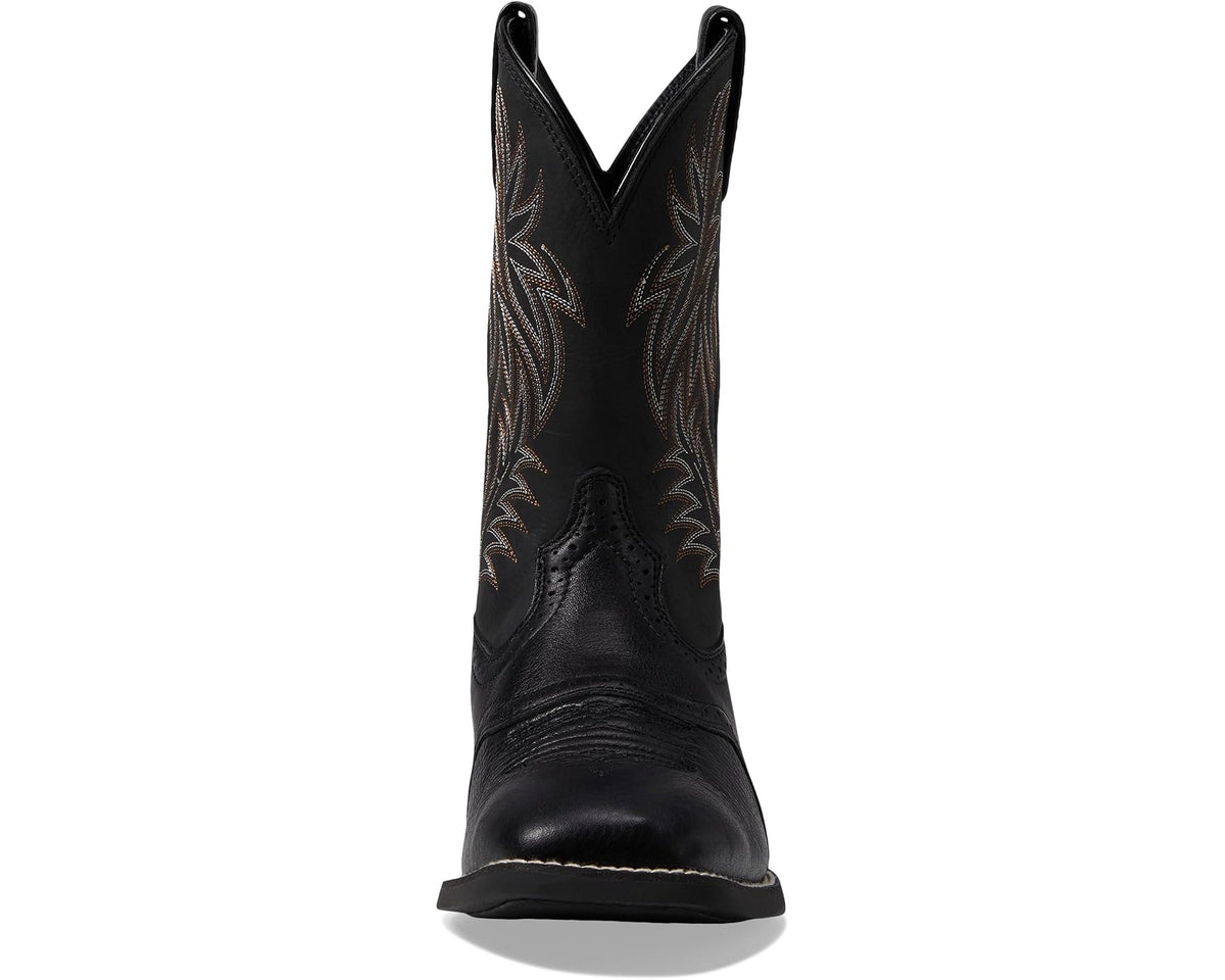 Men's black western boots with tall shaft and leaf embroidery panels