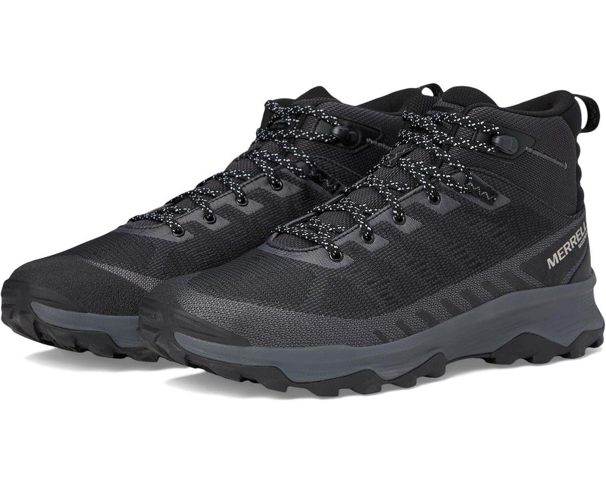 Men's Merrell Speed Eco mid waterproof hiking boots, black mesh and rubber sole