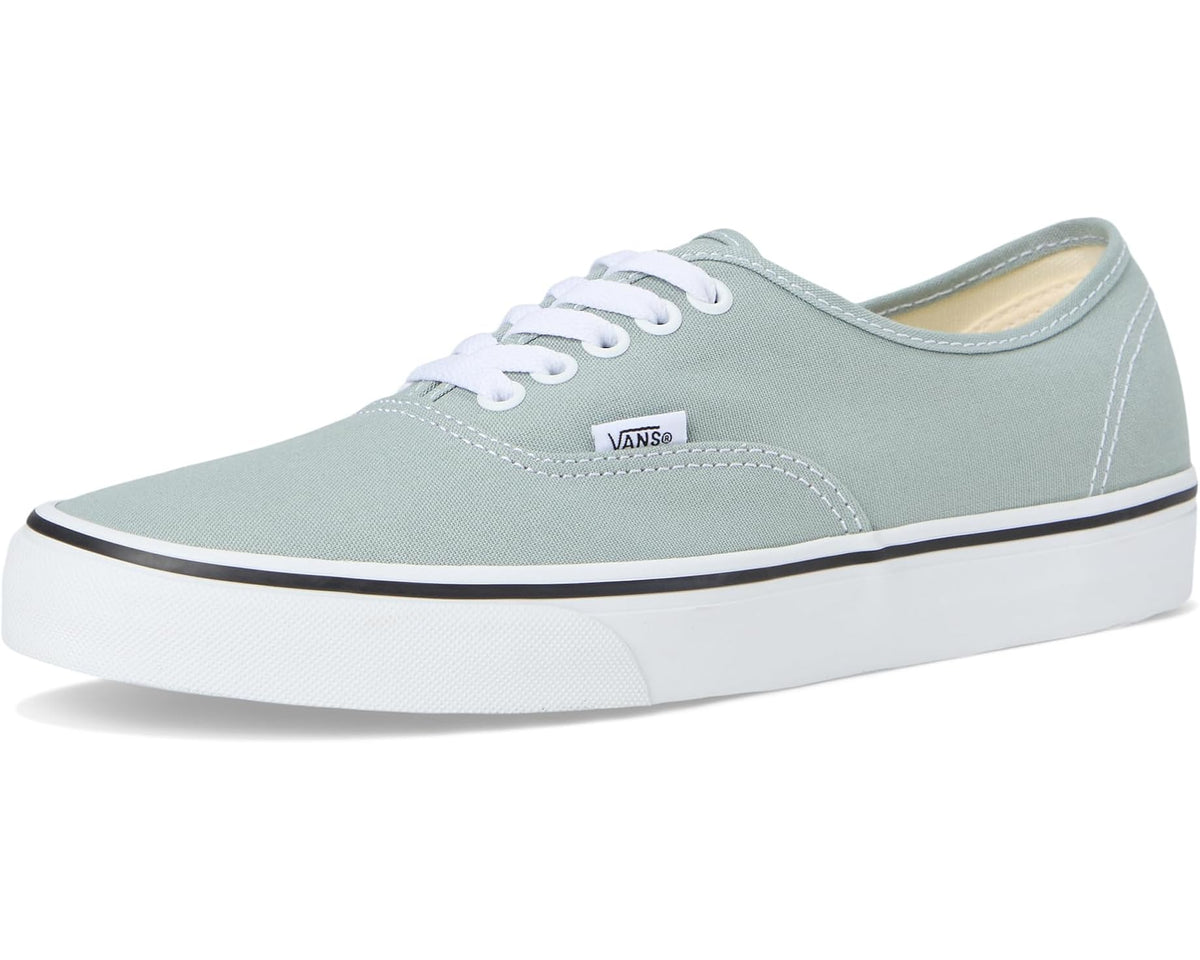 Unisex Vans Authentic low-top sneaker in light gray canvas with white laces and sole