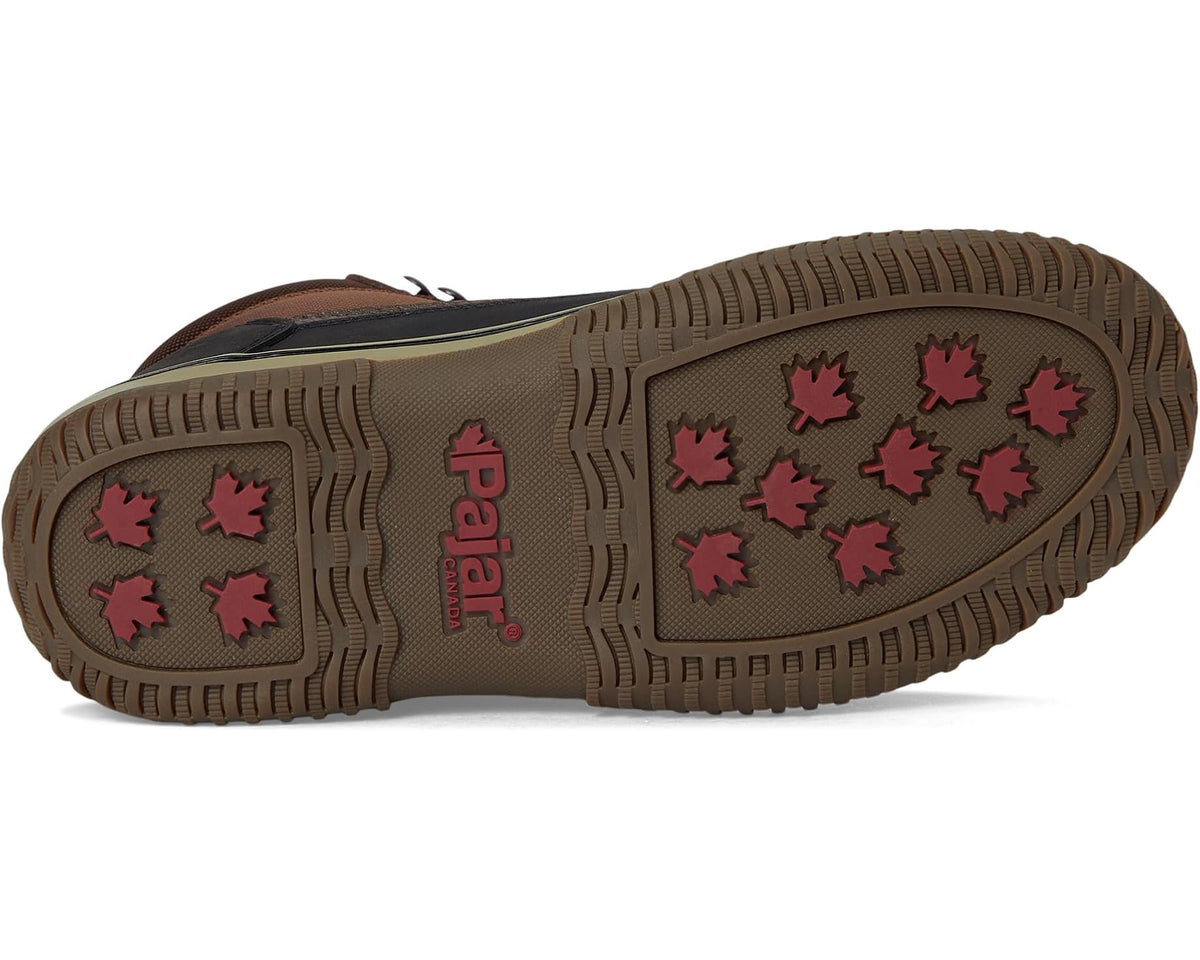Men's Pajar CANADA Traverse boot outsole with red maple leaf tread detail
