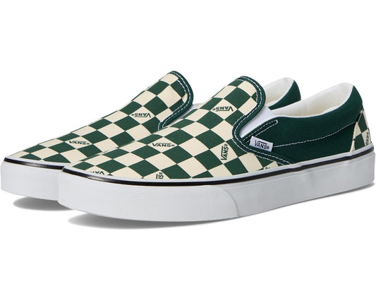 Unisex Vans Classic Slip-On sneakers, green-and-cream check canvas