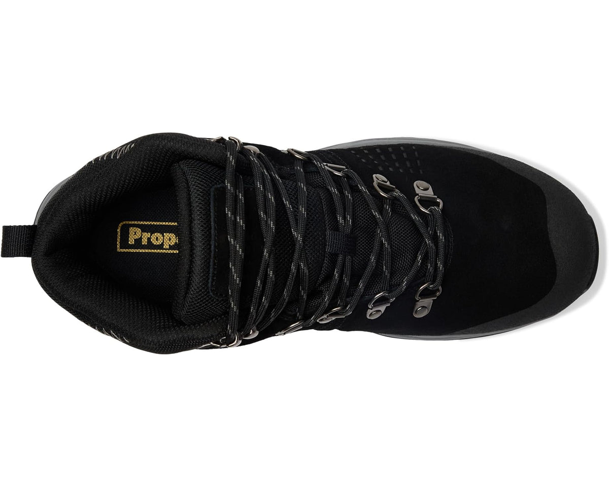 Black lace-up boot with 'Prop' logo patch on tongue and rugged rubber outsole