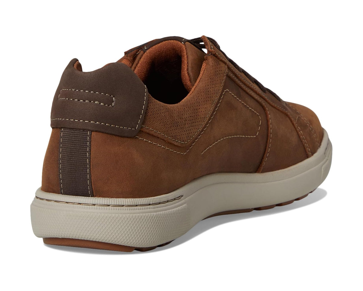 Brown lace-up sneaker with padded heel tab and stitched side panels