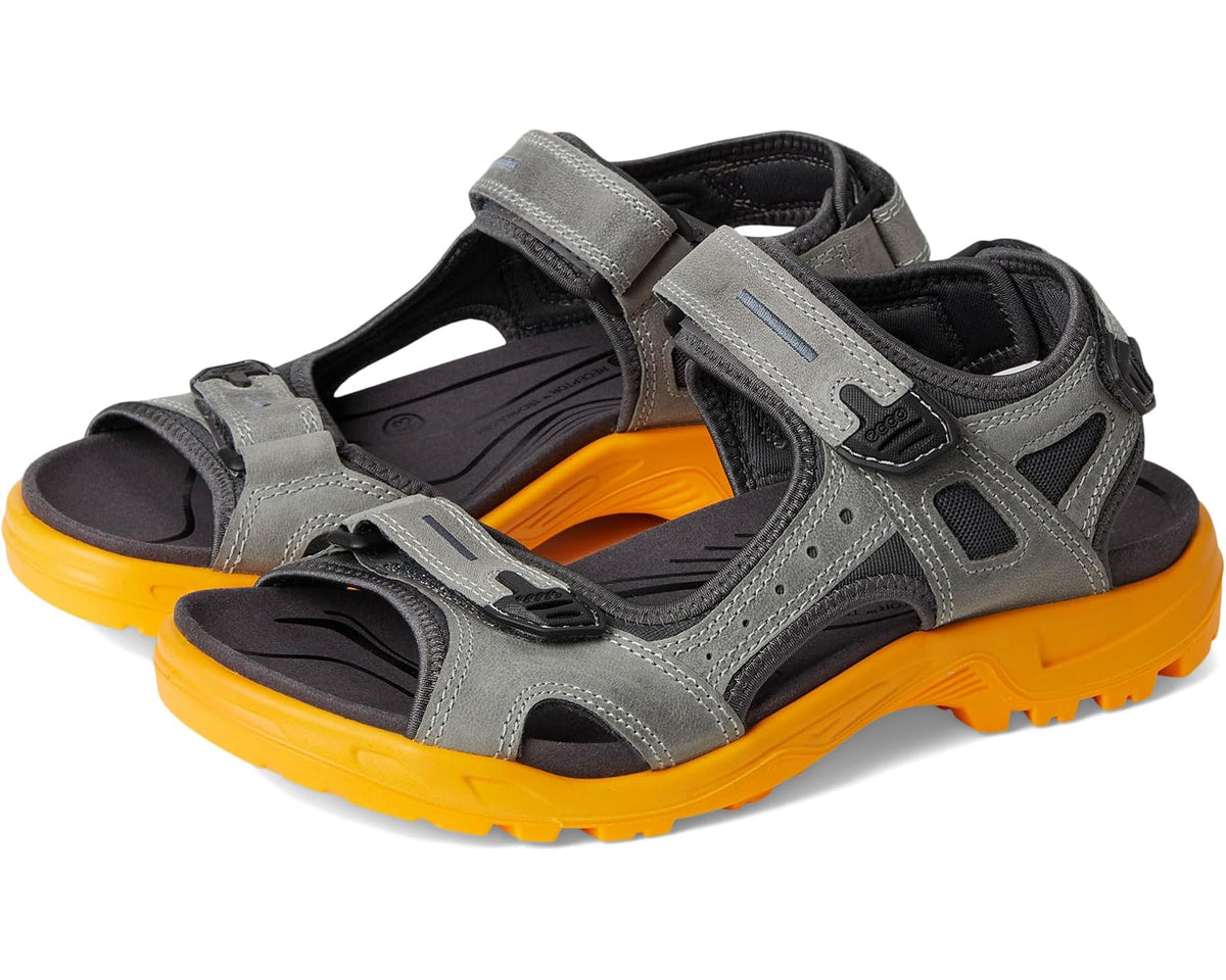 Men's ECCO Sport Yucatan sandal in gray nubuck with orange outsole and straps