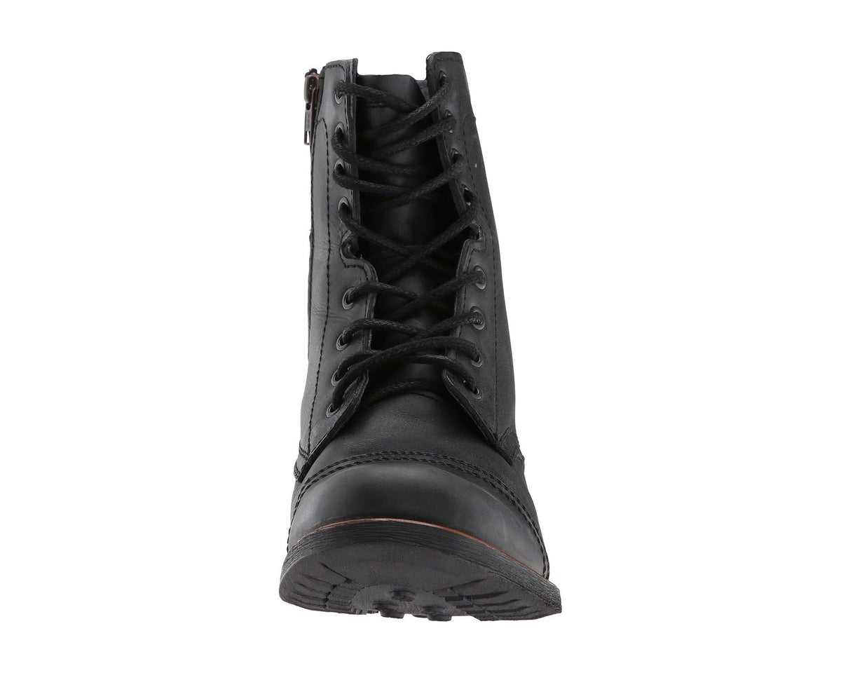 Men's black lace-up work-style boots with thick sole and padded heel