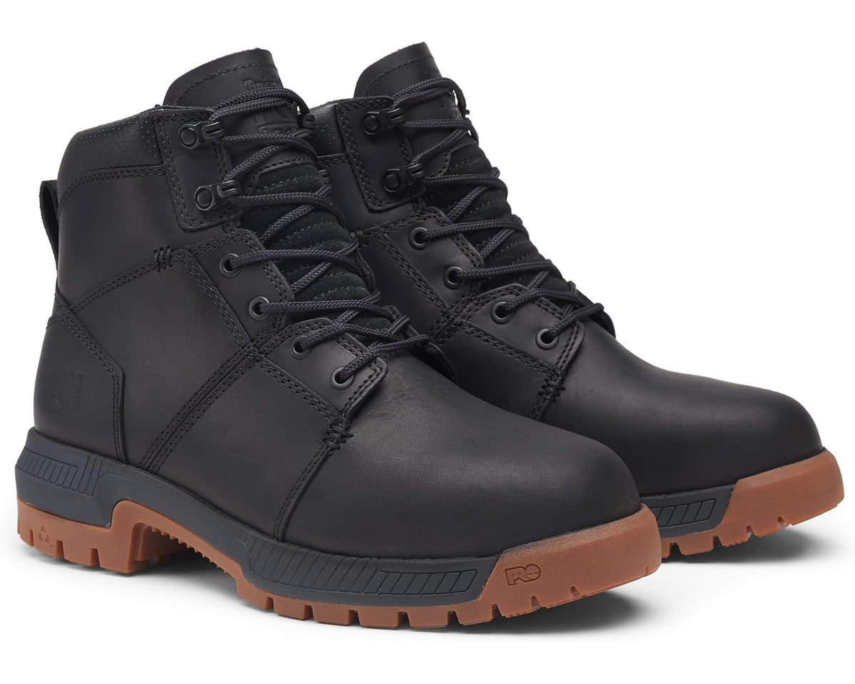 Timberland PRO men's black 6-inch safety toe work boots with gum rubber sole