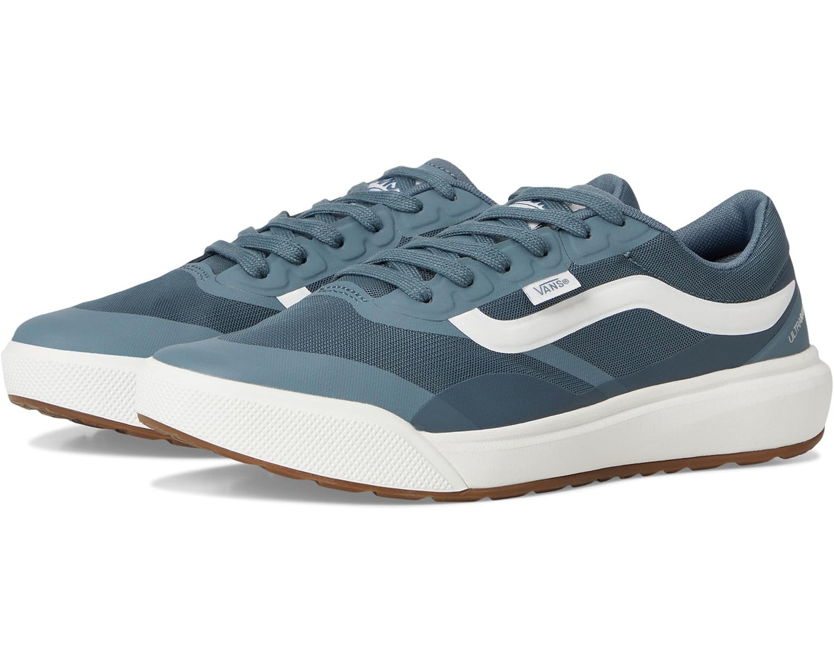 Unisex blue mesh low-top sneakers with white trim and lace-up closure