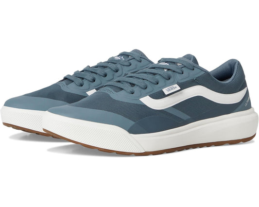 Unisex blue mesh low-top sneakers with white trim and lace-up closure