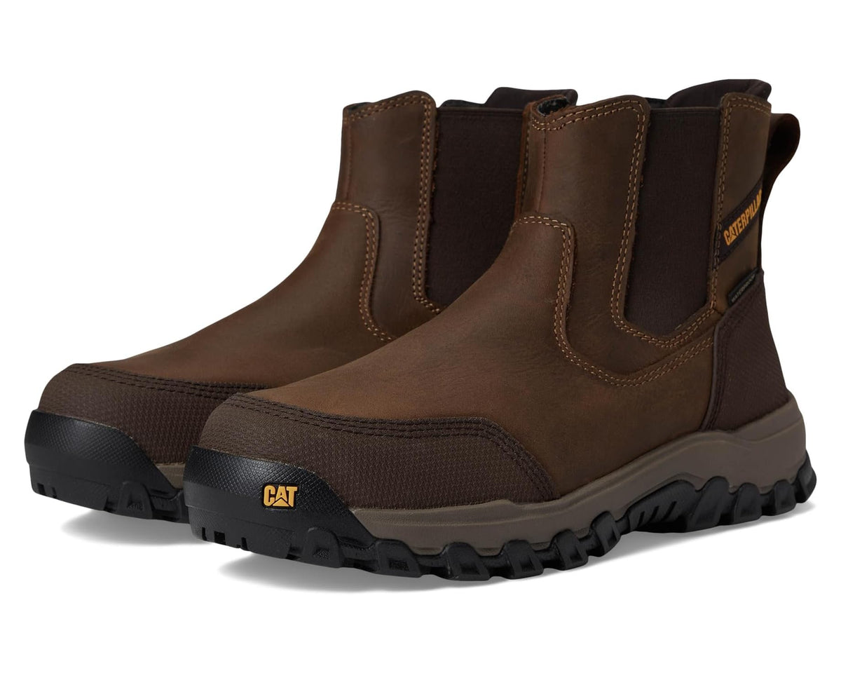 Men's bison brown waterproof Chelsea work boots with side elastic panels and lug sole