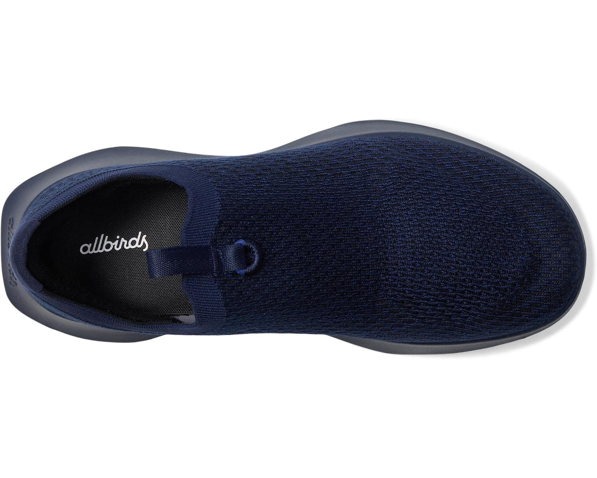 Deep navy slip-on sneaker upper with allbirds logo on inner lining