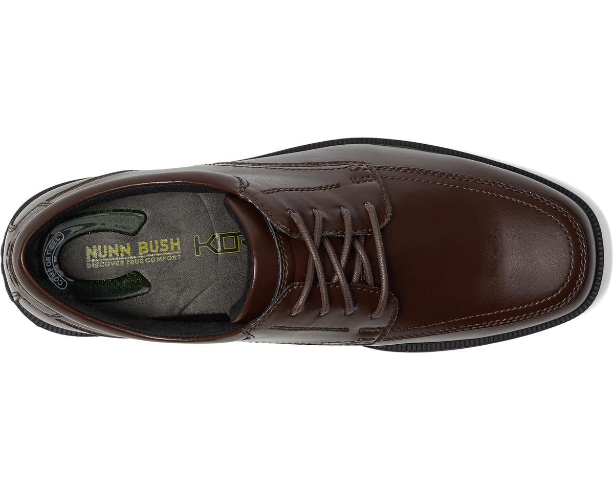 Brown oxford shoe interior view showing Nunn Bush KORE comfort insole