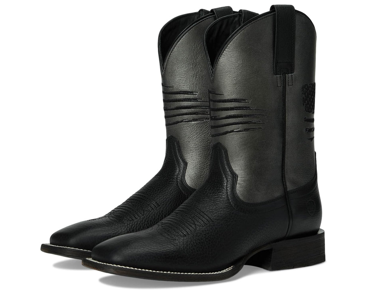 Men's Ariat cowboy boots, black leather with pull strap and western stitching
